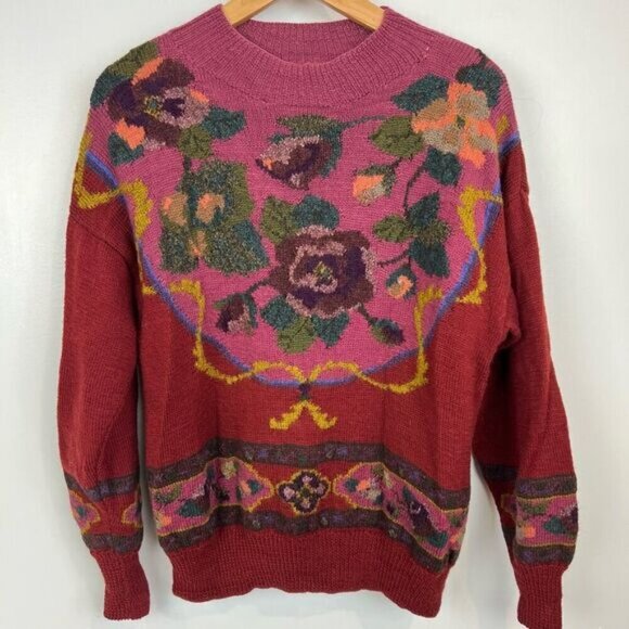 Vintage 80s 90s Jantzen Wool Textured Floral Paisley Knit Sweater Women’s M - Picture 14 of 14